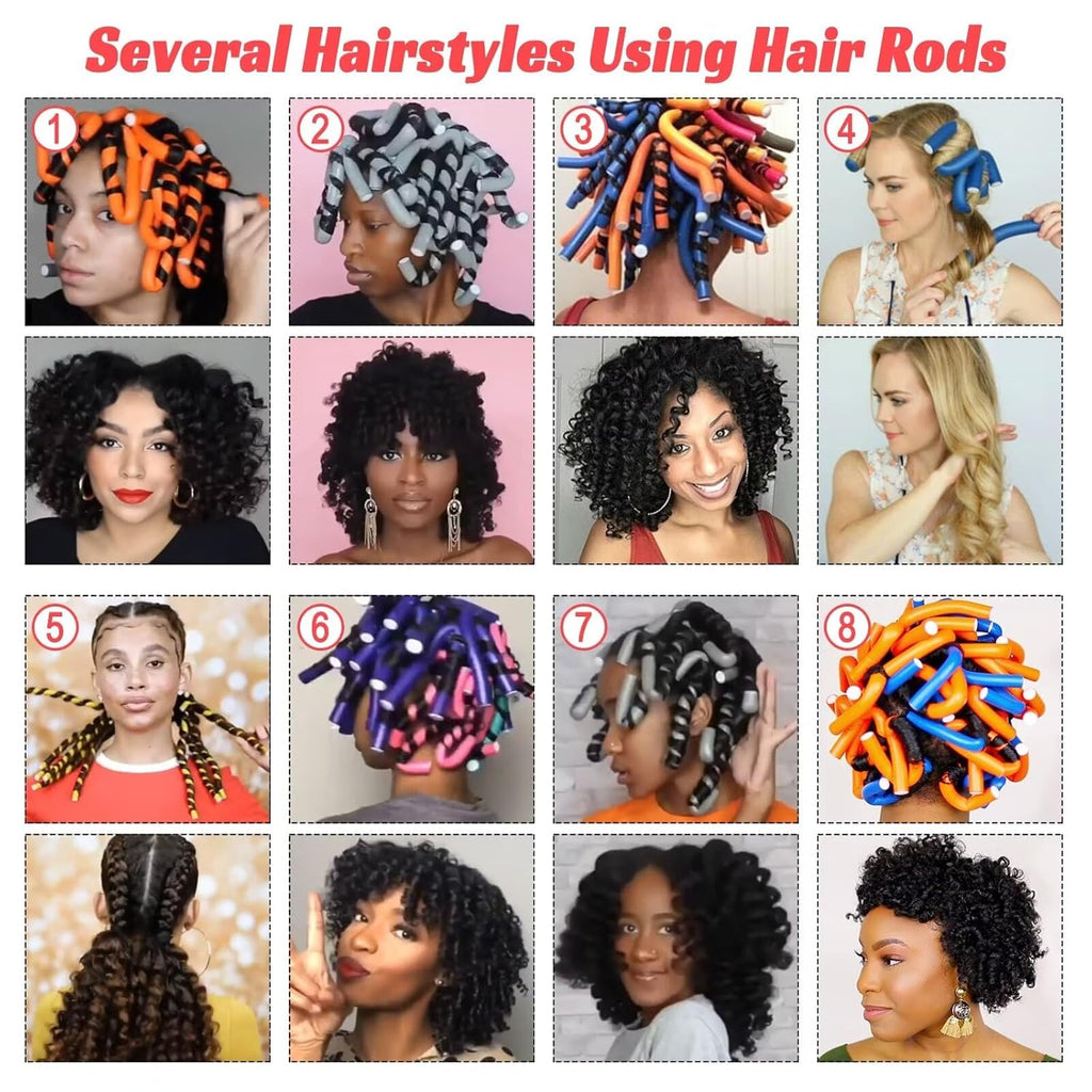 Heatless Flexi Rods Set for Overnight Curls | 10-Pack No-Heat Hair Rollers for Short, Medium & Long Hair