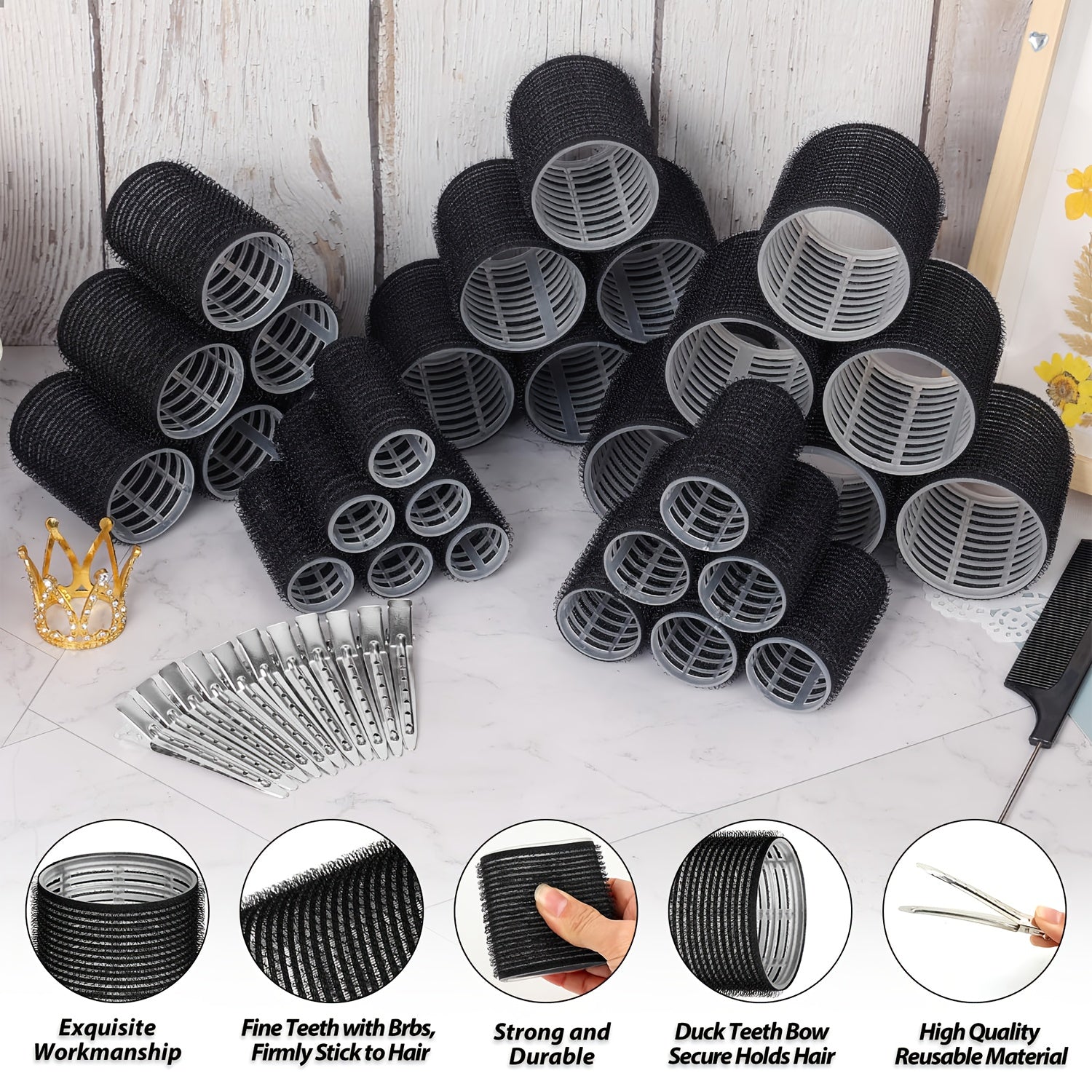 12Pcs VELCRO Self-Grip Hair Rollers for Heatless Curls.