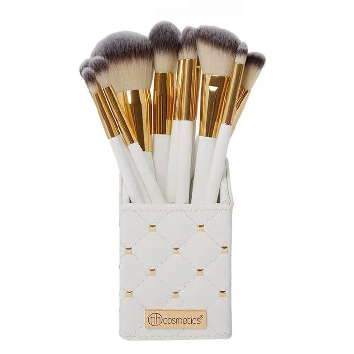 Luxury Studded Couture 12-Piece Makeup Brush Set with Travel Case – Pink & Gold Professional Face & Eye Brushes Kit