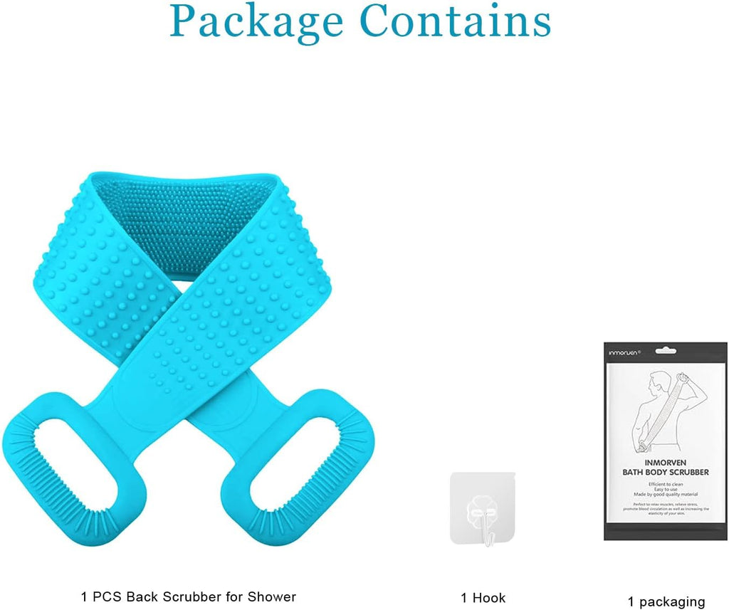 Exfoliating Back Scrubber with Long Handle - Reusable Silicone Body Brush for Shower