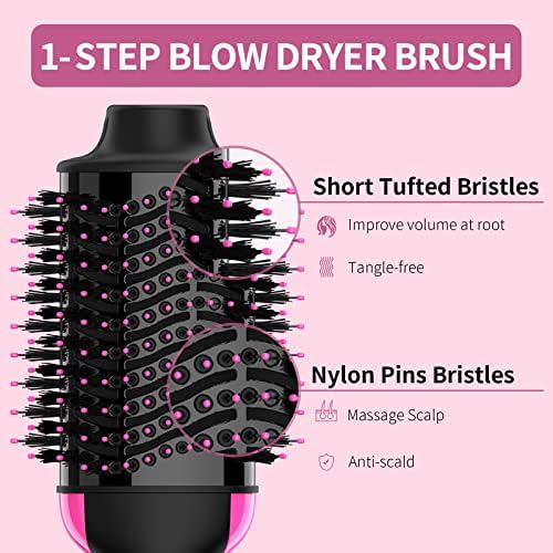 Hair Dryer Brush Blow Dryer in One, Upgraded 4 in 1 Hair Dryer and Styler Volumizer with Negative Ion Anti-frizz Ceramic Titanium Barrel Hot Air Hair Straightener Brush