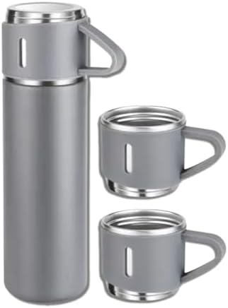 Vacuum Flask Set - Insulated Water Bottle w/ 3 Cups Gift Set - Thermos Water Bottle for Hot and Cold Drinks - Reusable Stainless Steel Water Bottles for Indoor and Outdoor Activities (17 Fl Oz)