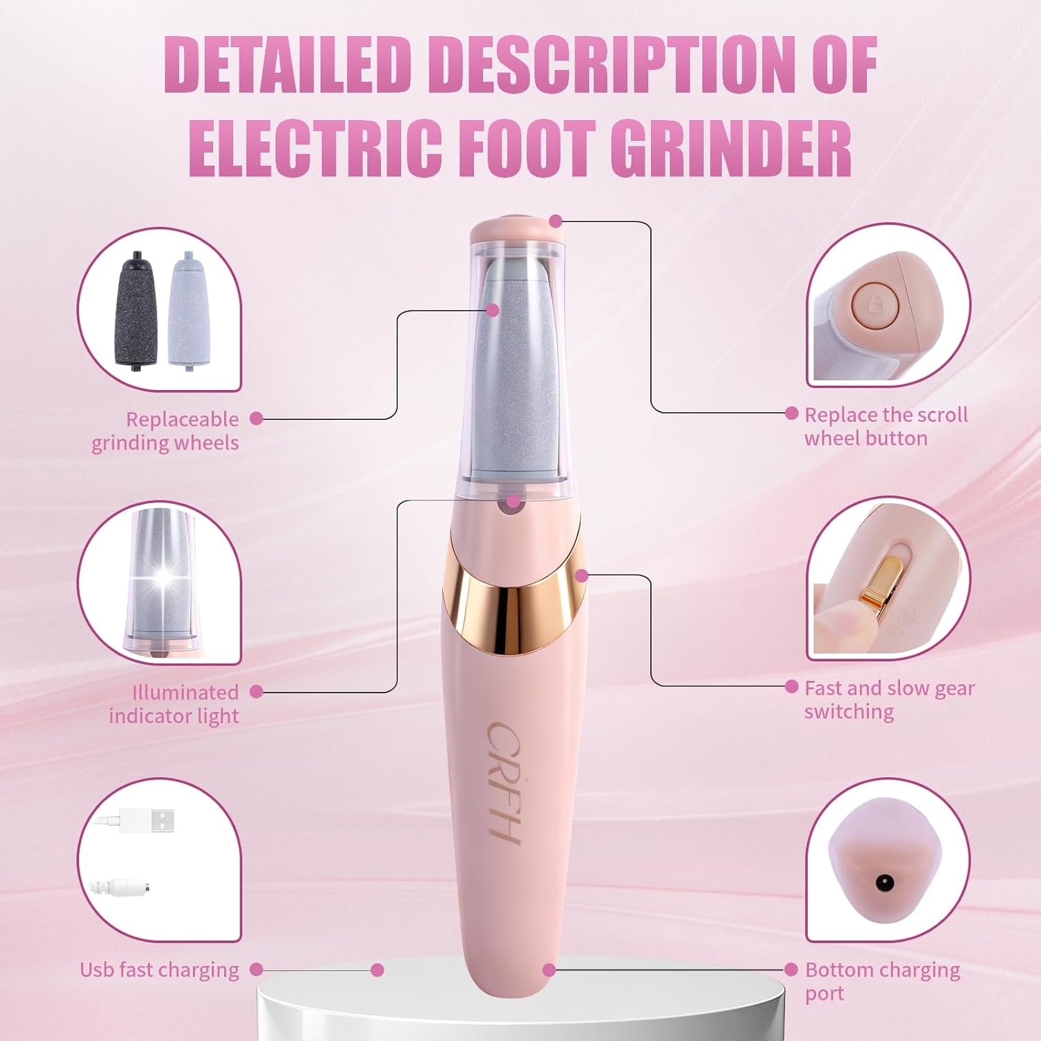 Electric Pedicure Foot Callus Grinder USB Charging Feet Care Dead Skin Remover