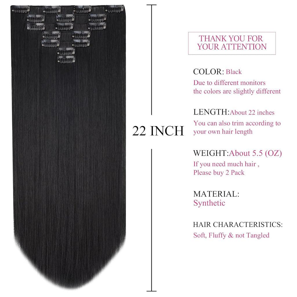 Natural Look Synthetic Hair Extensions for Girls & Teens | Soft & Tangle-Free Black Hair