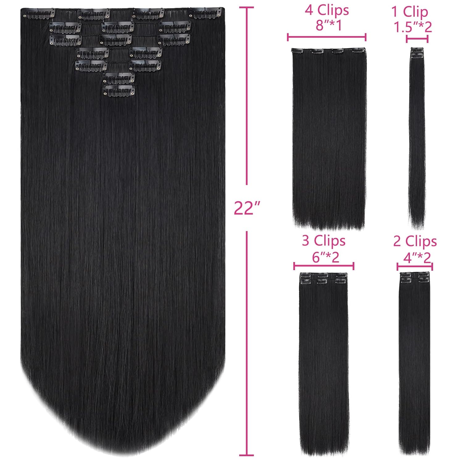 Natural Look Synthetic Hair Extensions for Girls & Teens | Soft & Tangle-Free Black Hair