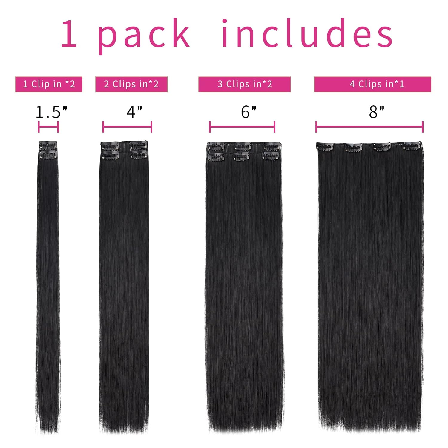 Natural Look Synthetic Hair Extensions for Girls & Teens | Soft & Tangle-Free Black Hair