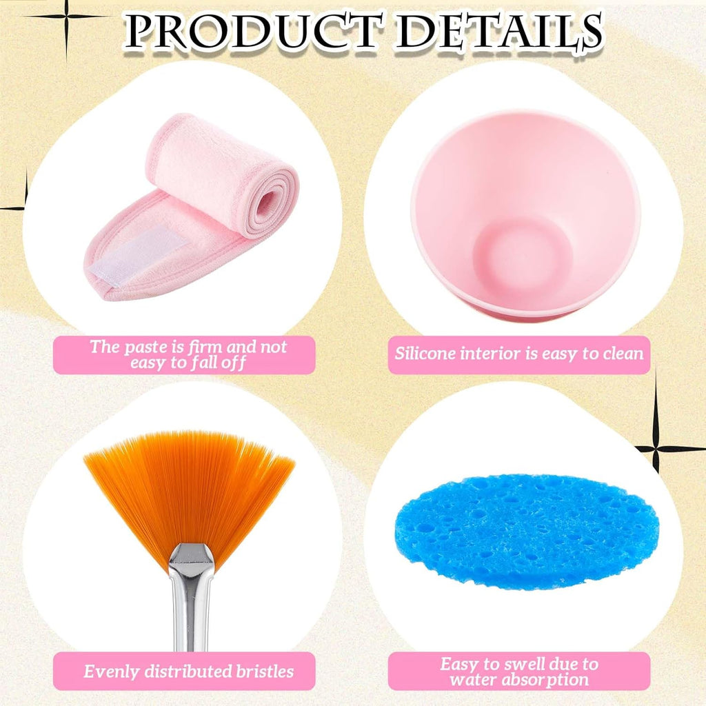 The Complete Facial Tool Kit: 4x Cleansing Sponge Puffs, Hair Patti, Mixing Bowl & Brush | Makeup Remover & Exfoliating Set