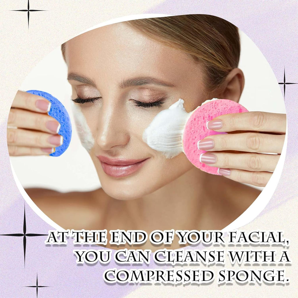 The Complete Facial Tool Kit: 4x Cleansing Sponge Puffs, Hair Patti, Mixing Bowl & Brush | Makeup Remover & Exfoliating Set
