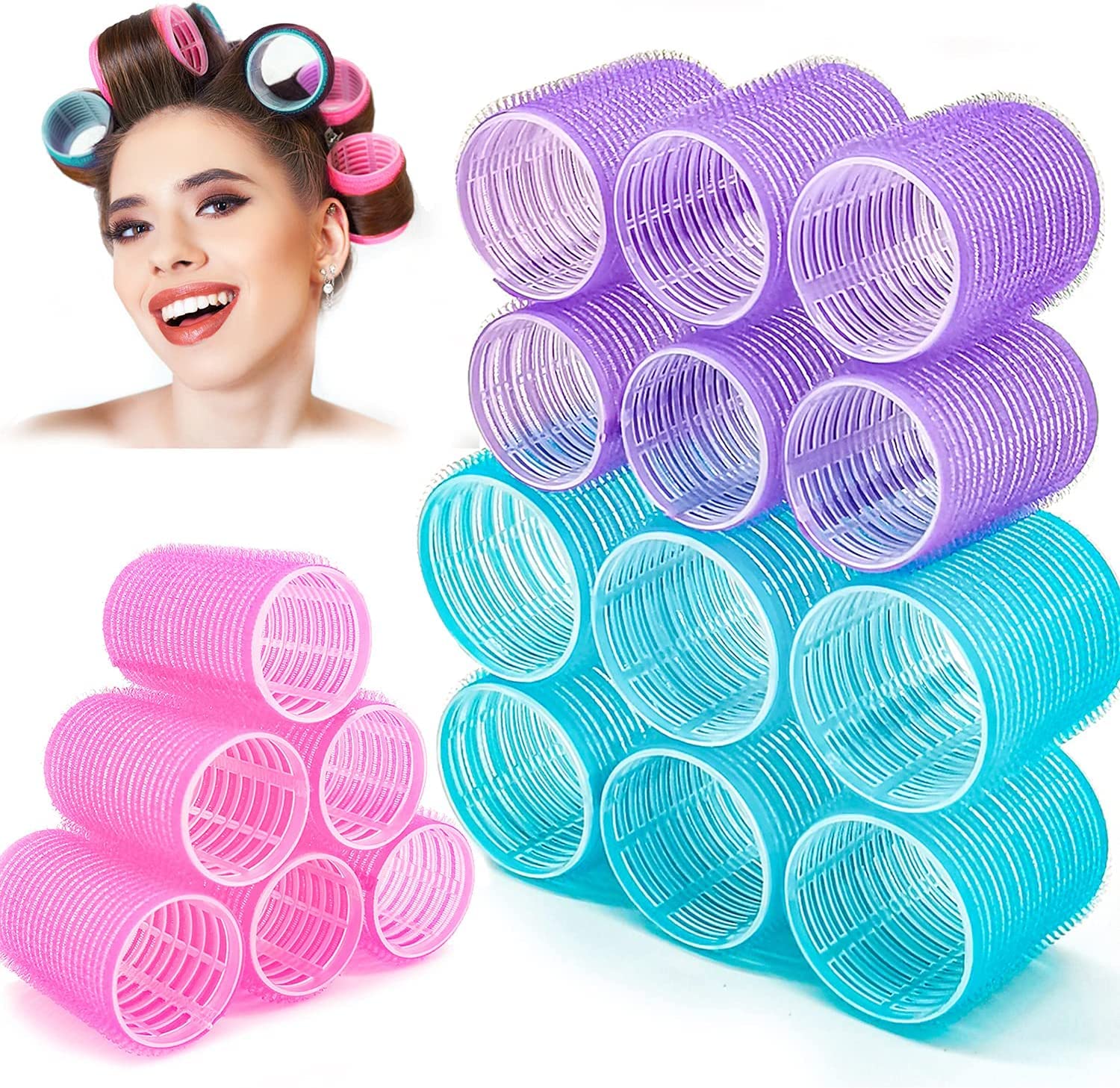 12Pcs VELCRO Self-Grip Hair Rollers for Heatless Curls
