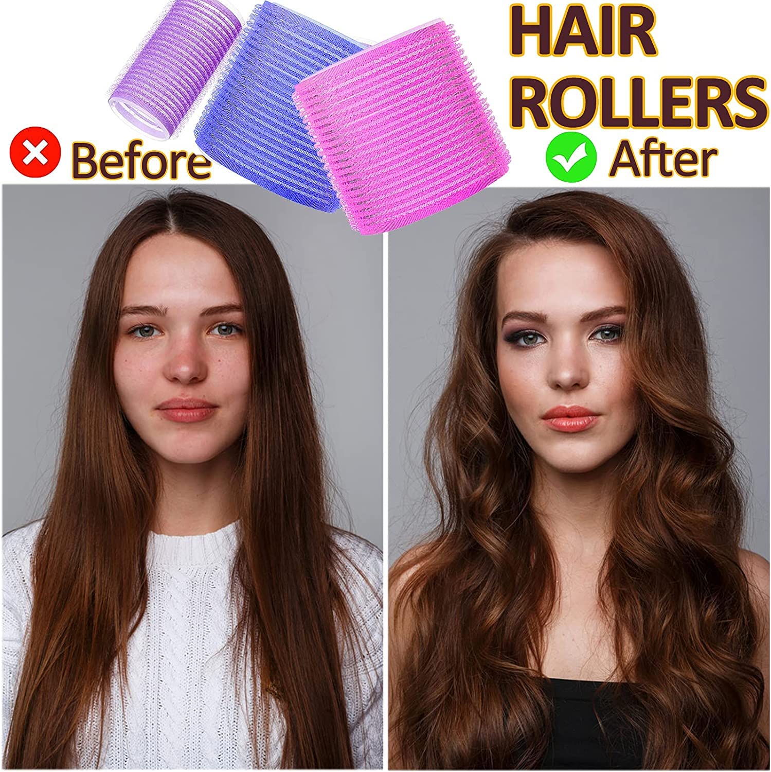 12Pcs VELCRO Self-Grip Hair Rollers for Heatless Curls