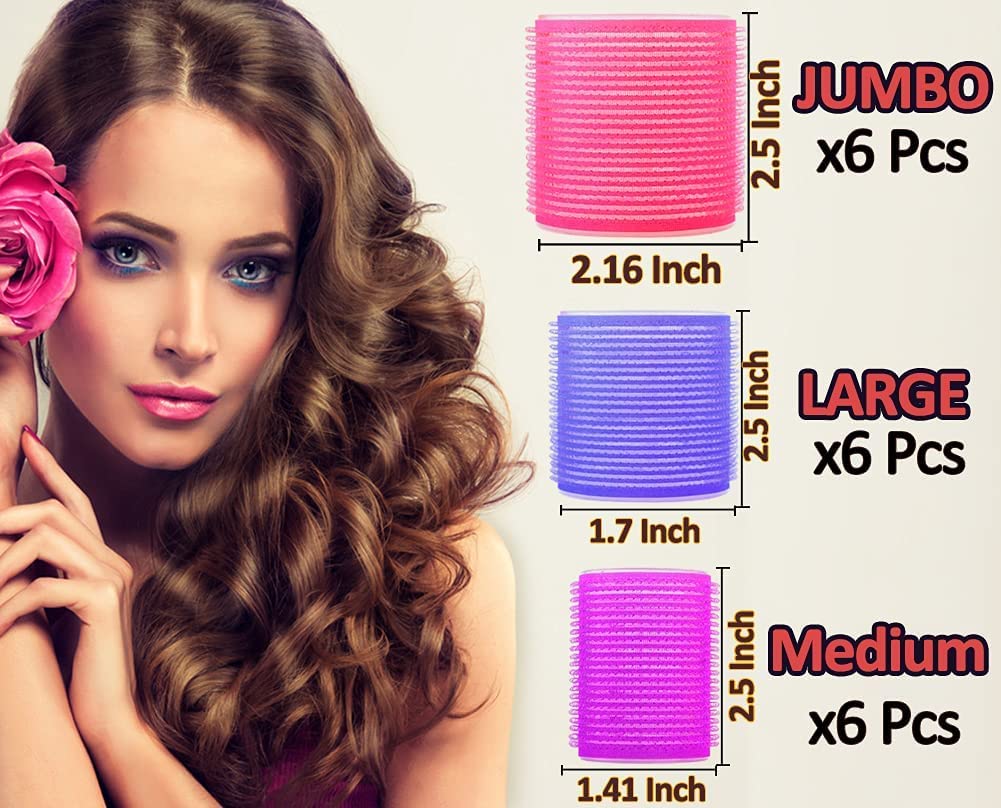 12Pcs VELCRO Self-Grip Hair Rollers for Heatless Curls