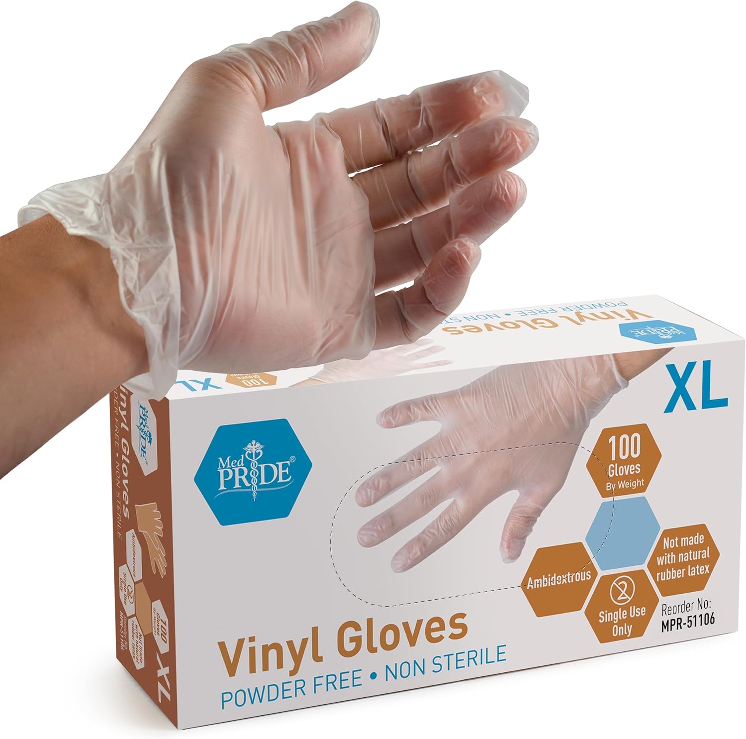 Premium Powder-Free Vinyl Gloves (100 Gloves) | Disposable, Latex-Free & Durable for Food Handling, Cleaning & Care