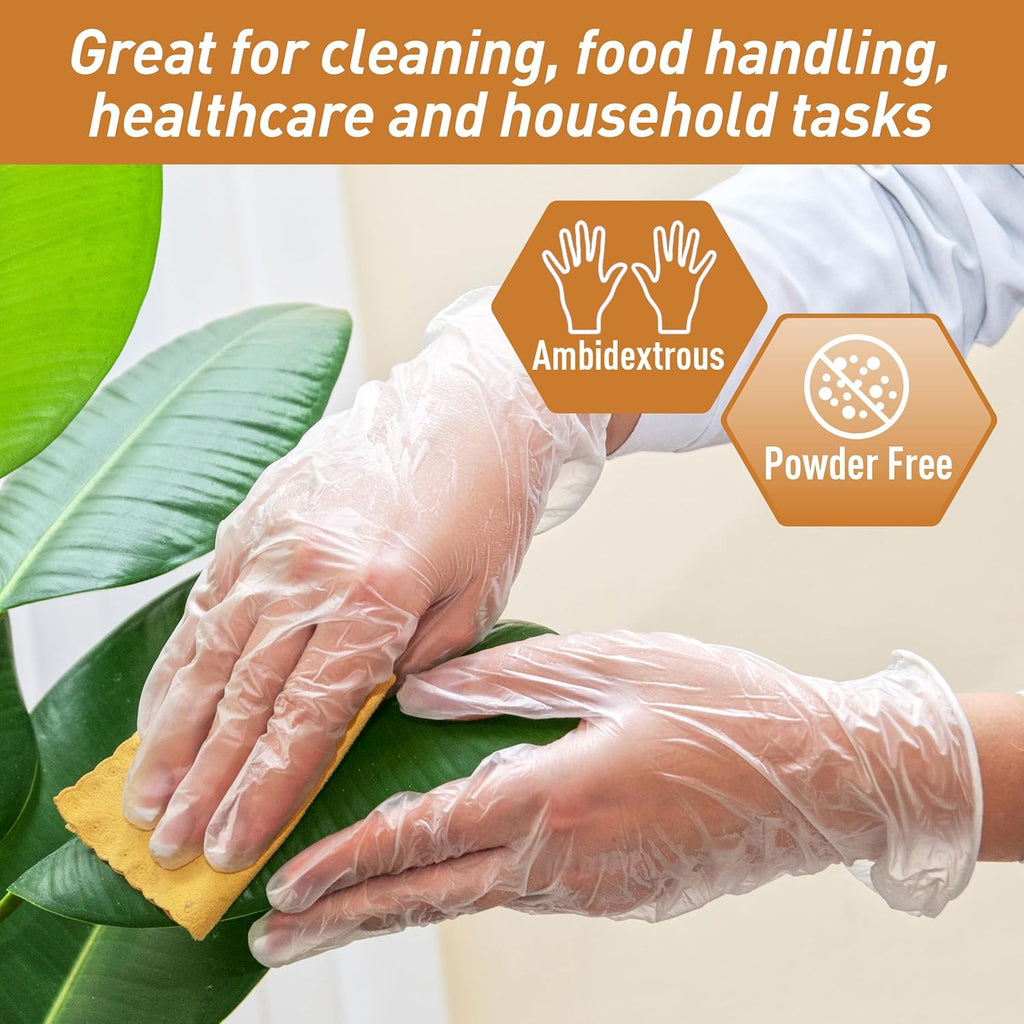 Premium Powder-Free Vinyl Gloves (100 Gloves) | Disposable, Latex-Free & Durable for Food Handling, Cleaning & Care