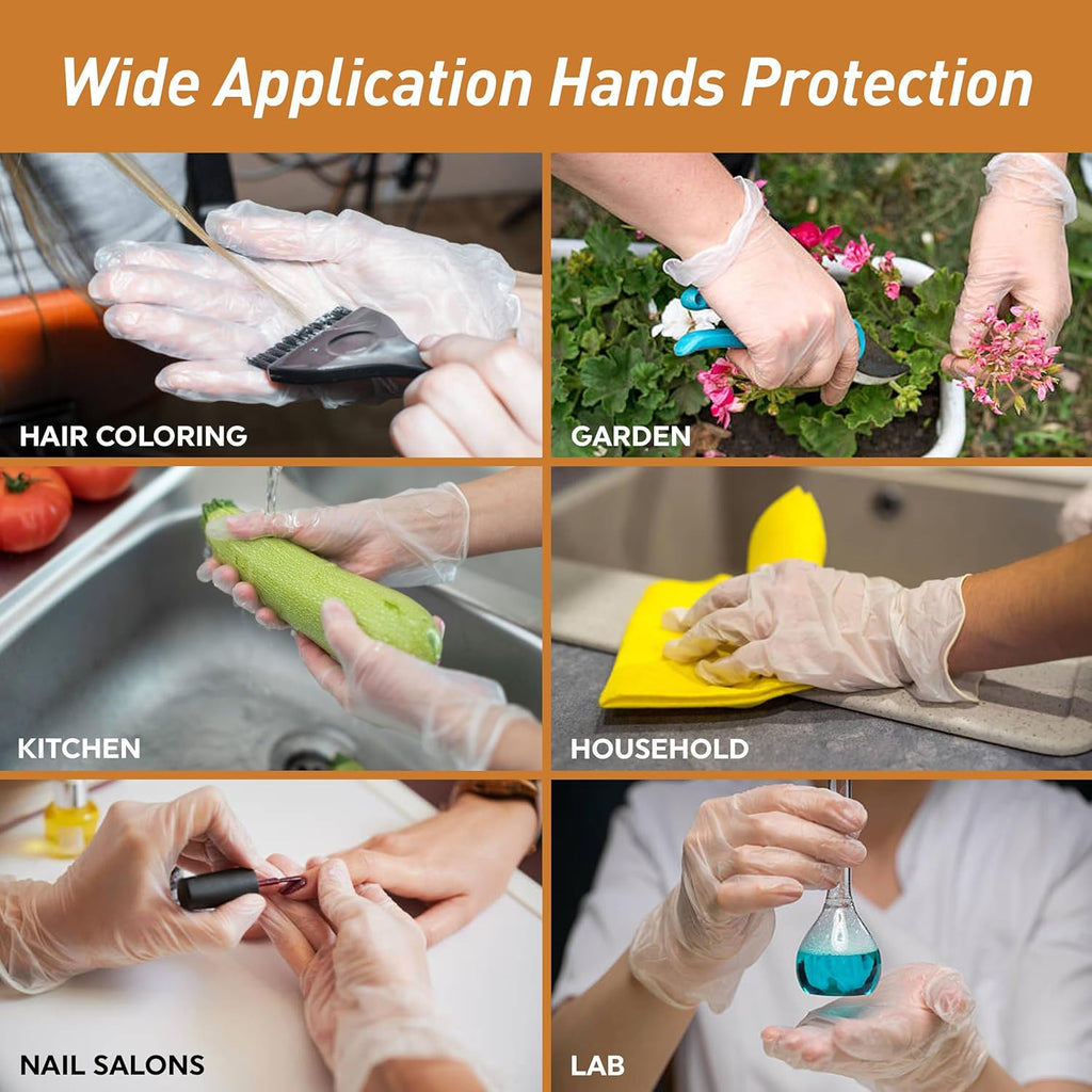 Premium Powder-Free Vinyl Gloves (100 Gloves) | Disposable, Latex-Free & Durable for Food Handling, Cleaning & Care