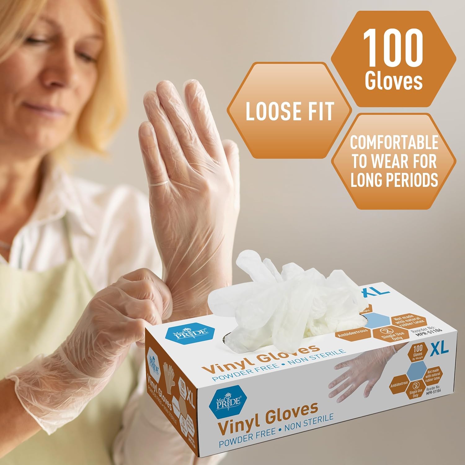 Premium Powder-Free Vinyl Gloves (100 Gloves) | Disposable, Latex-Free & Durable for Food Handling, Cleaning & Care