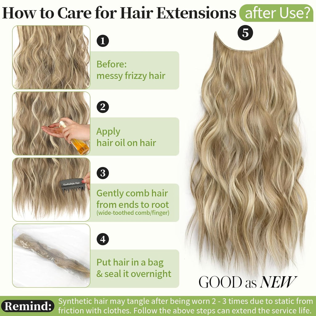 KooKaStyle Invisible Wire Hair Extensions | Adjustable, Undetectable Weft for Volume & Length