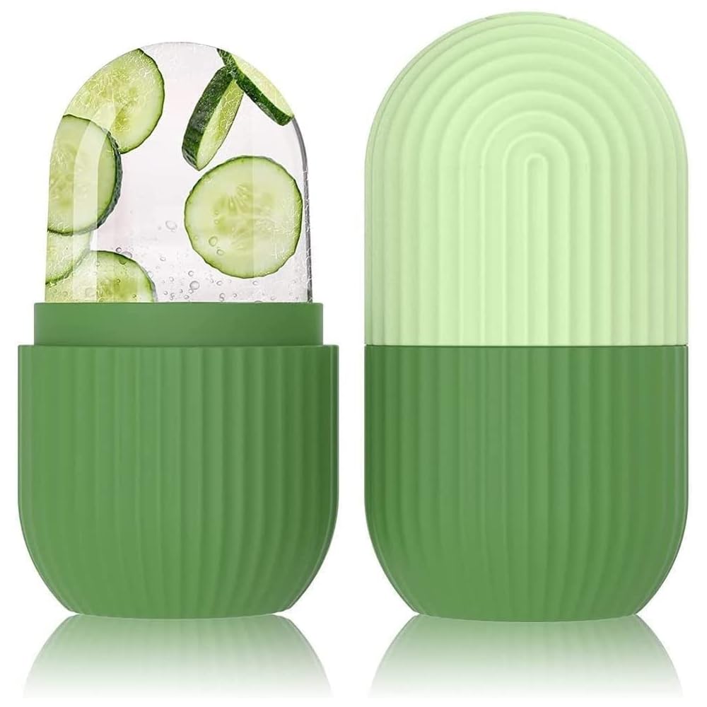 Ice Facial Roller - Light Blue Striped | Silicone Face & Eye Massager to Reduce Puffiness, Shrink Pores & Boost Elasticity | Reusable Cryo Skin Care Tool