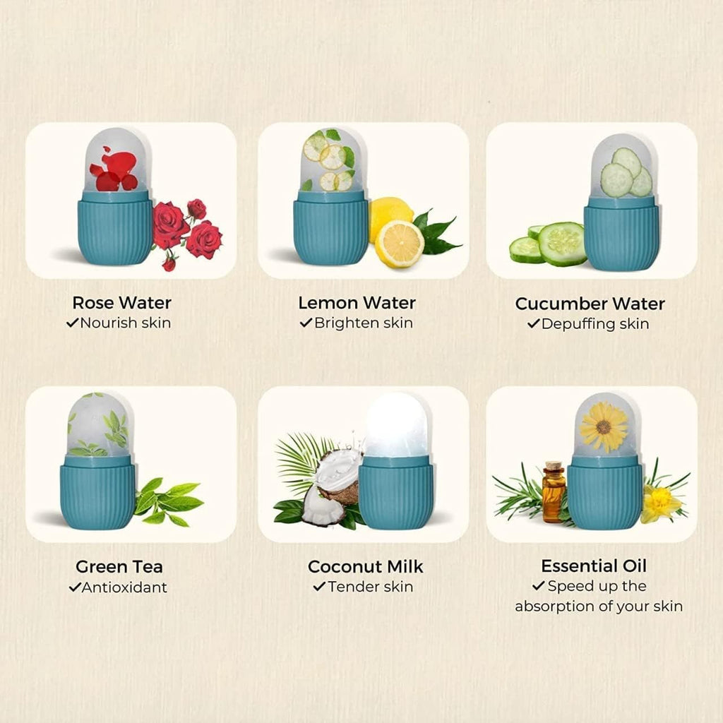 Ice Facial Roller - Light Blue Striped | Silicone Face & Eye Massager to Reduce Puffiness, Shrink Pores & Boost Elasticity | Reusable Cryo Skin Care Tool