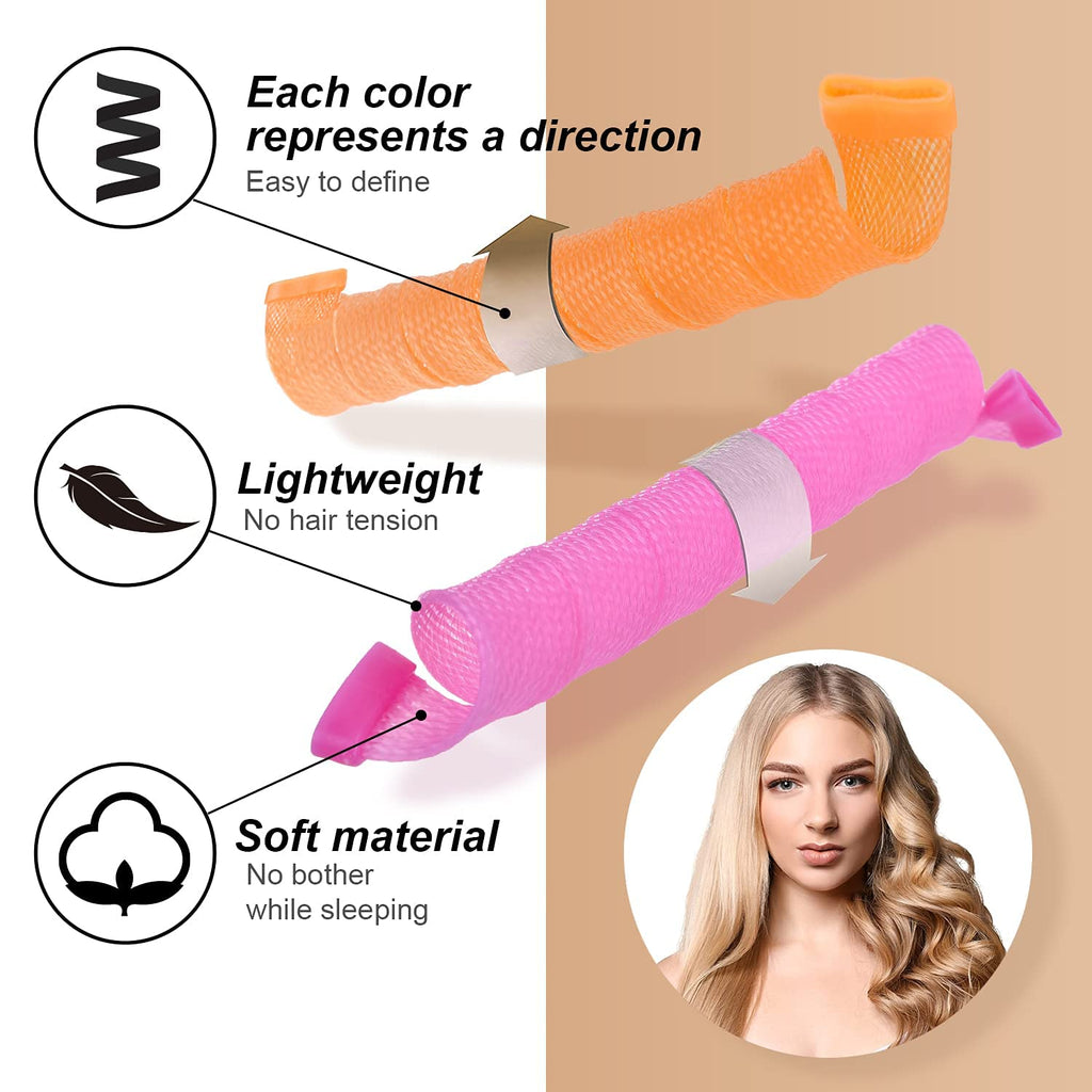 Heatless Waves Hair Curler Set - No Heat Damage Curling Ribbon with 2 Sizes of Styling Hooks for Defined, Beachy Waves