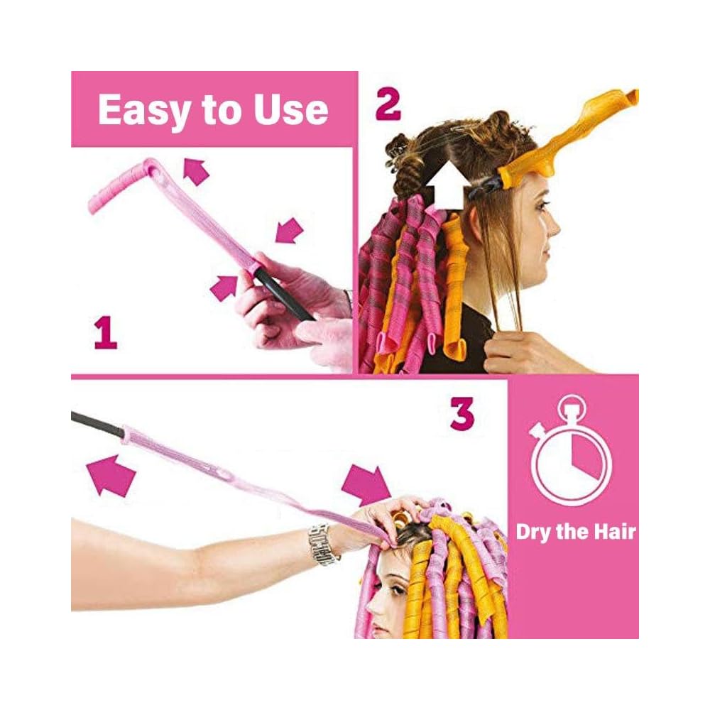 Heatless Waves Hair Curler Set - No Heat Damage Curling Ribbon with 2 Sizes of Styling Hooks for Defined, Beachy Waves