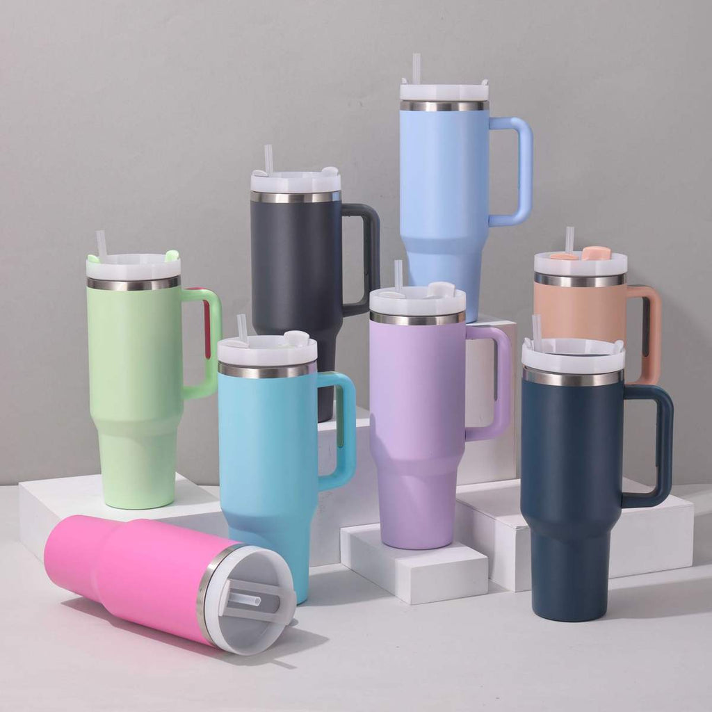 Tumbler With Handle 40 oz and Straw Lid,304 Stainless Steel Water Bottle, Travel Mug Insulated Tumblers Iced for Tea Coffee Gift, large capacity car cup with straw